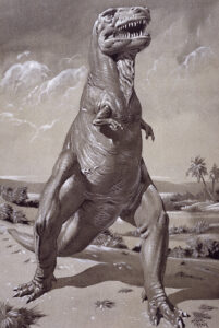 ニーヴ・パーカー《ティラノサウルス・レックス》1950年代 グアッシュ、インク・紙 54×37.6cm ロンドン自然史博物館 © The Trustees of the Natural History Museum, London