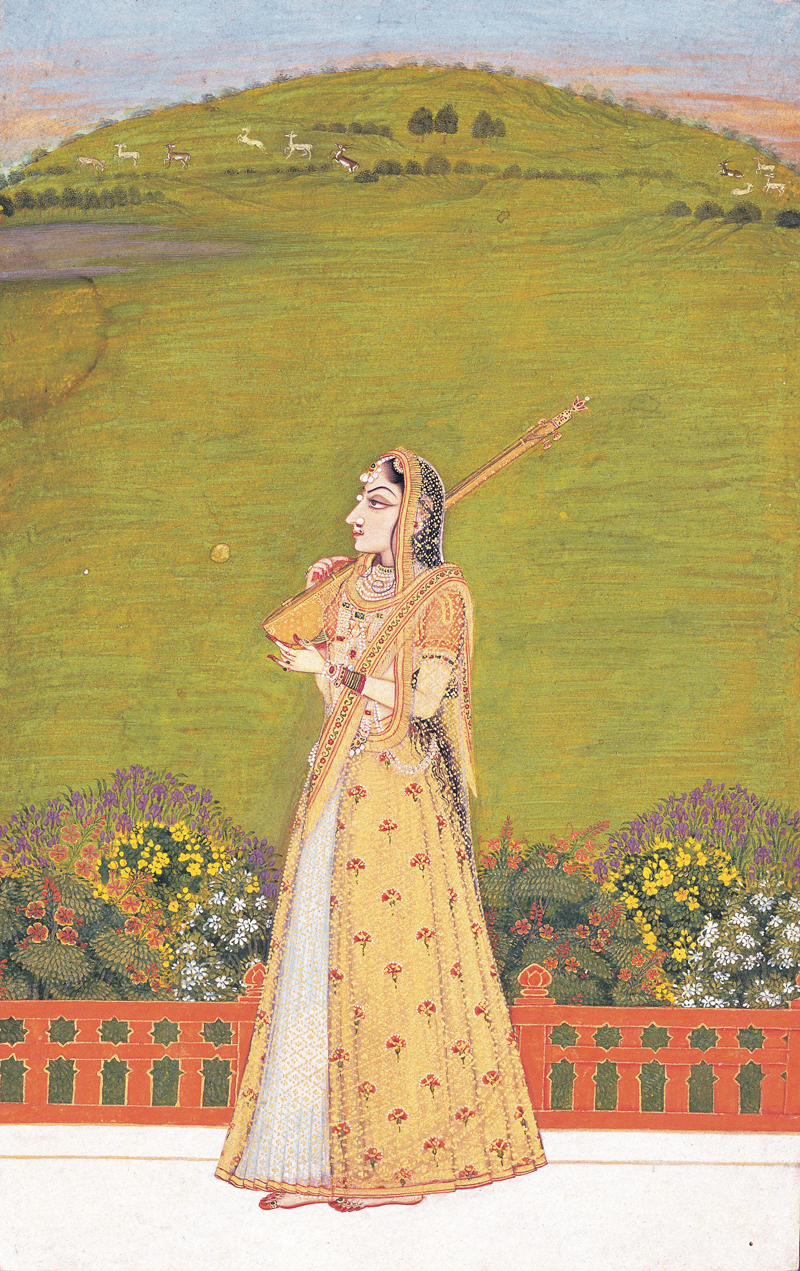 《楽器を持つ女》
ラージプト絵画　1760年頃