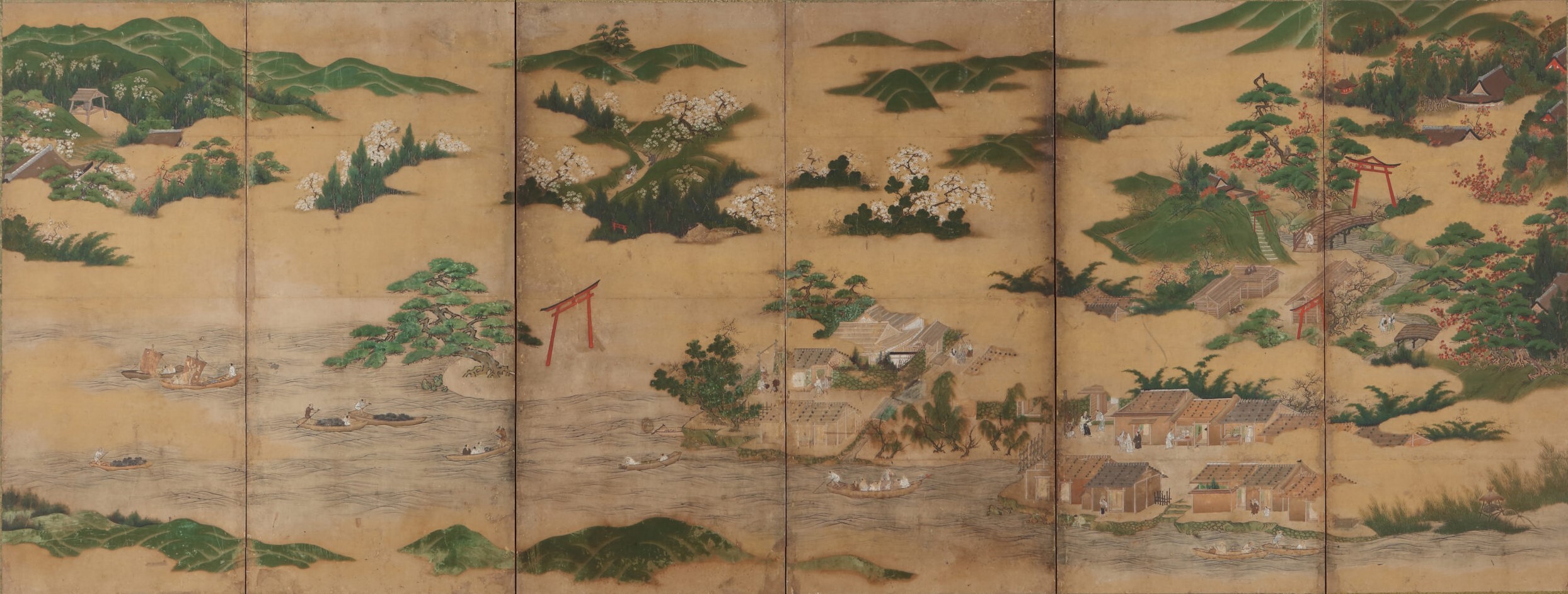 重要文化財　狩野派《近江名所図（左隻）》室町時代　滋賀県立美術館