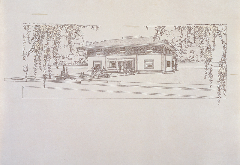 フランク・ロイド・ライト 《第1葉 ウィンズロー邸 透視図》 『フランク・ロイド・ライトの建築と設計』、 1910年、 豊田市美術館蔵