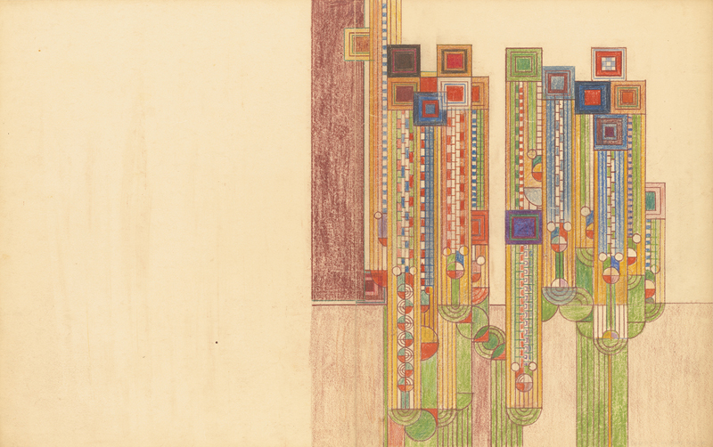 フランク・ロイド・ライト 《『リバティー』誌のための表紙デザイン案 柱サボテンとサボテンの花》 1927-28年、 米国議会図書館版画写真部蔵